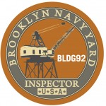 A designed graphic with a crane in the center and text that reads Brooklyn Navy Yard Inspector USA