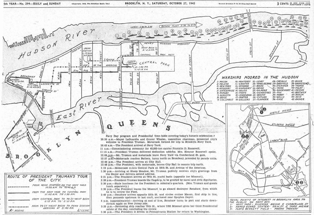 Map of Navy Day activities from the Brooklyn Daily Eagle, October 27, 1945