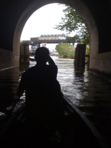 Paddling under the Hamilton Ave Bridge with the Dredgers.