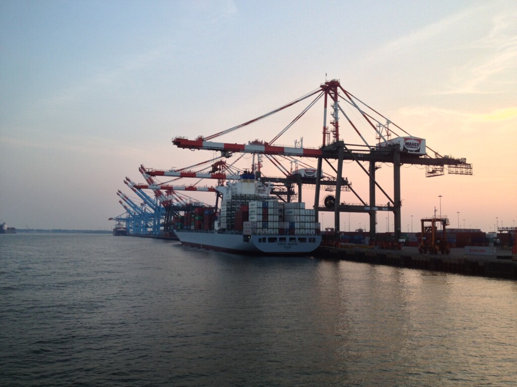 Container ship Cosco Nagoya being unloaded at Maher Terminal, NJ