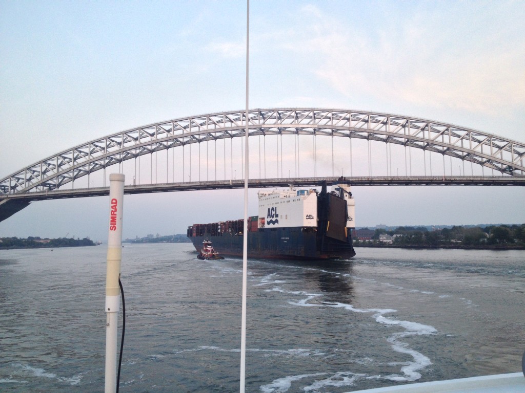 Container ship passes under the Bayonne Bridge