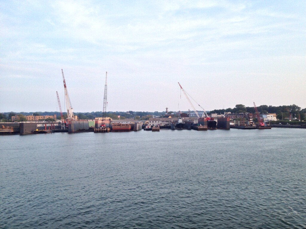 Floating dry docks used for ship repair on the north shore of Staten Island