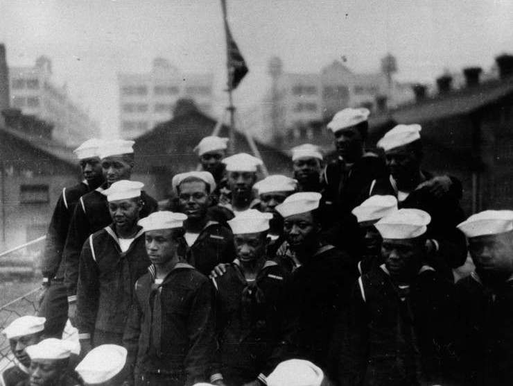 Sailors of DE-529 USS Mason at the Naval Supply Base, Brooklyn, 1944. Credit: US Naval Archives
