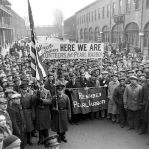 Workers at the Brooklyn Navy Yard volunteer for service. Credit: Life Magazine