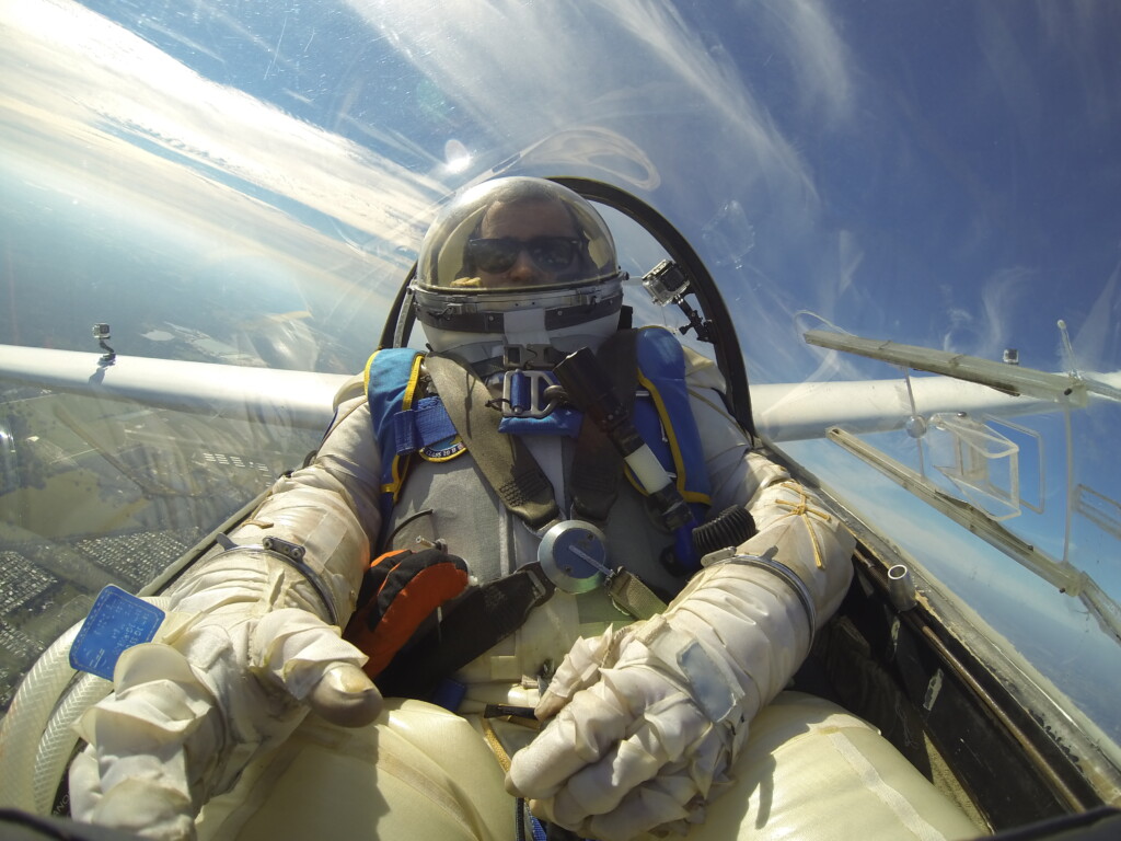 Testing the suit in a glider. Courtesy Final Frontier Design.