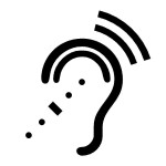 Hearing access symbol that shows an ear with radio signals emanating from the ear