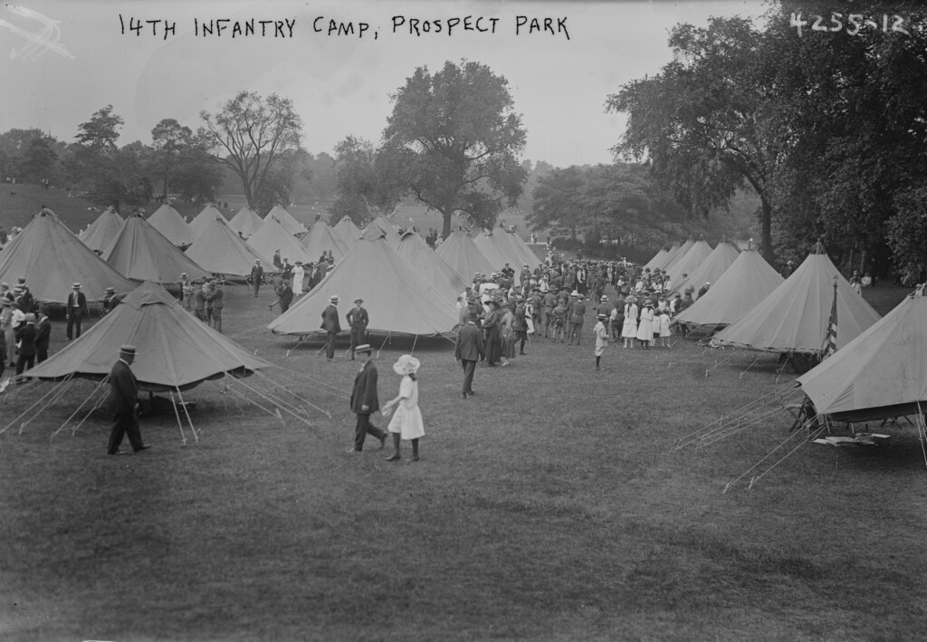 "Tent City" of the 14th New York Infantry on the Long Meadow of Prospect Park, June 1917 (Library of Congress)