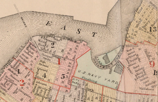 Map of Brooklyn showing the "U.S. Navy Yard," 1886 New York Public Library)