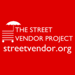 Street Vendor Project Logo - a graphic of a food cart with an umbrella next to text and url: streetvendor.org
