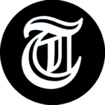 De Telegraaf logo, a stylized Gothic letter T in a black circle