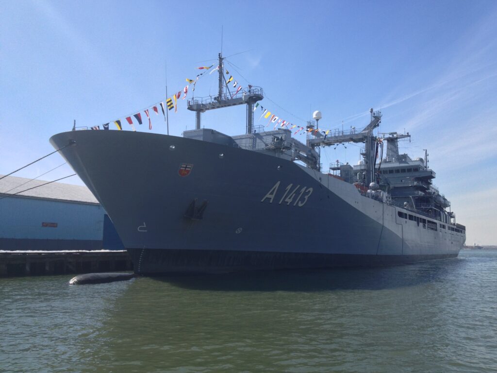 German Navy replenishment ship FGS Bonn (A-1413) at Pier 7, Brooklyn, 2014.